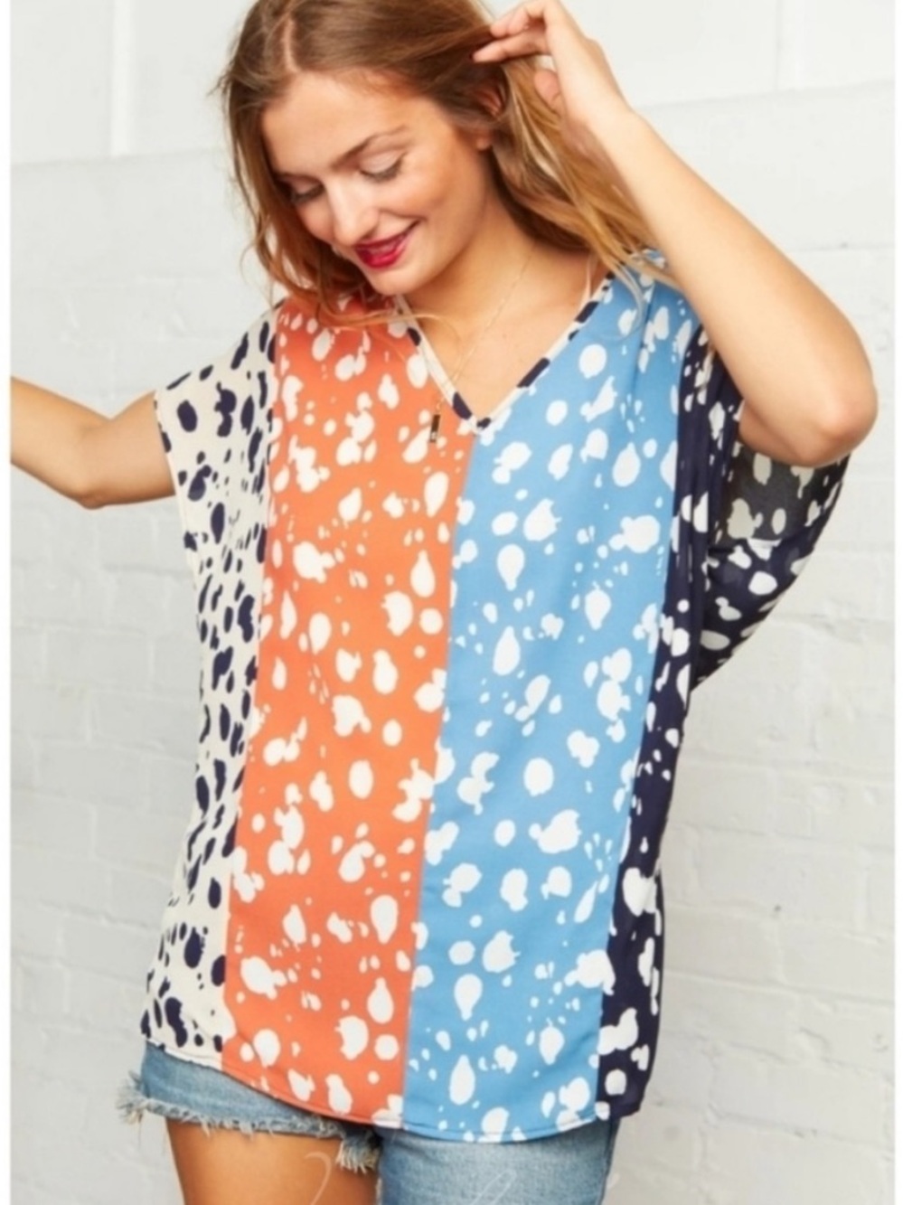 Colorblock Spotted Oversized Top